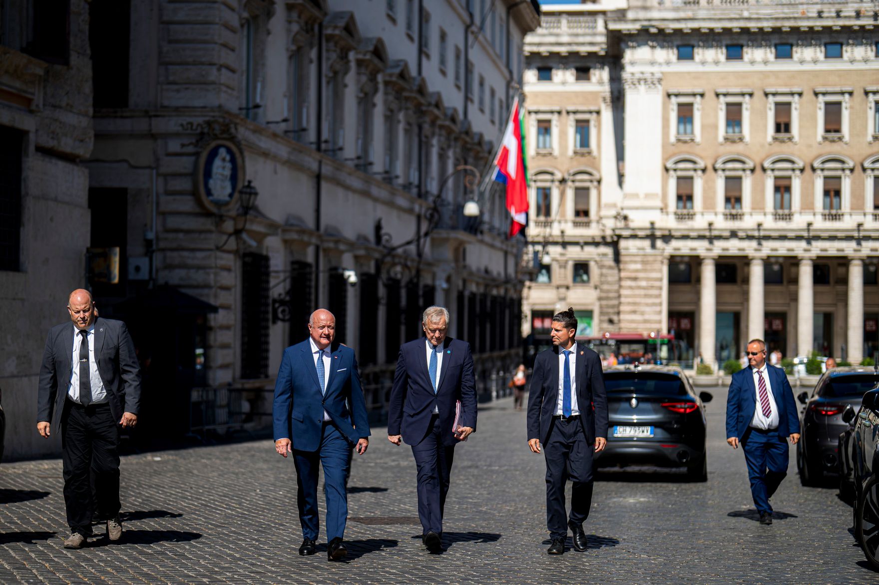 Am 15. Juli 2025 reiste Bundeskanzler Christian Stocker (m.l.) zu einem Arbeitsbesuch nach Rom.