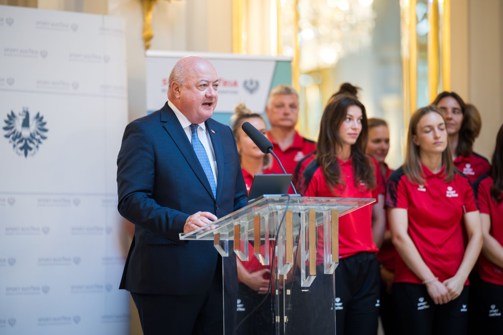 Am 24. Juli 2025 verabschiedete Bundeskanzler Christian Stocker (im Bild) das Team Austria zu den World Games 2025.