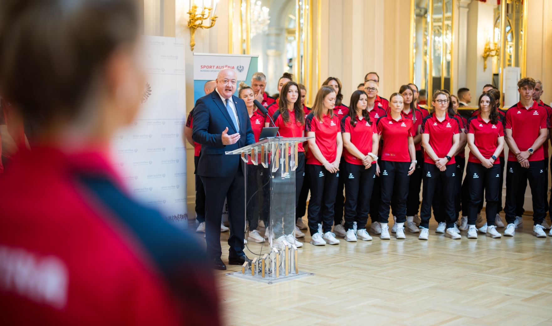 Am 24. Juli 2025 verabschiedete Bundeskanzler Christian Stocker (im Bild) das Team Austria zu den World Games 2025.