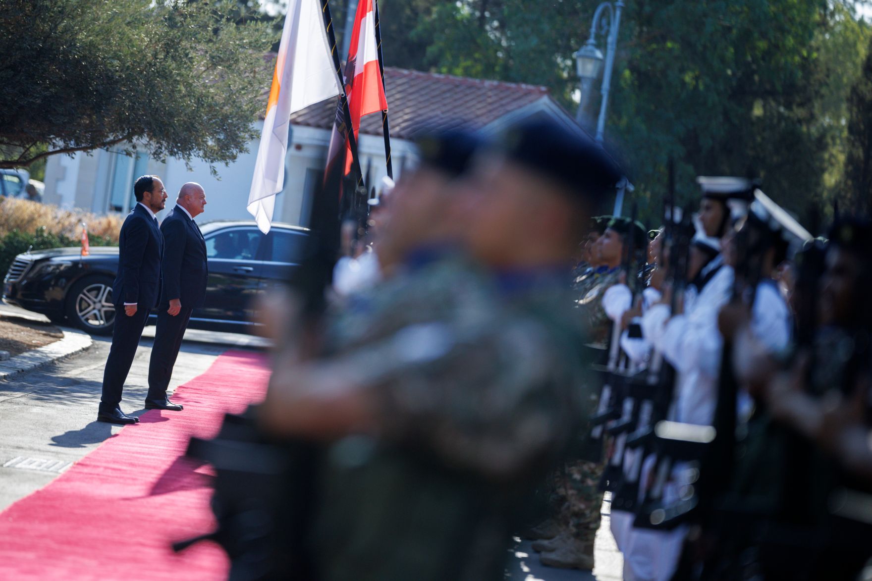 Am 21. August 2025 reiste Bundeskanzler Christian Stocker (2.v.l.) zu einem mehrt&auml;gigen Arbeitsbesuch nach Zypern. Im Bild mit dem Pr&auml;sidenten von Zypern, Nikos Christodoulidis (l.).