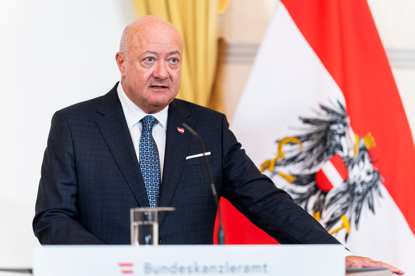 Am 16. J&auml;nner 2026 empfing Bundeskanzler Chistian Stocker (im Bild) die Pr&auml;sidentin des Europ&auml;ischen Parlaments Roberta Metsola im Bundeskanzleramt. Im Bild bei einer gemeinsamen Pressekonferenz.