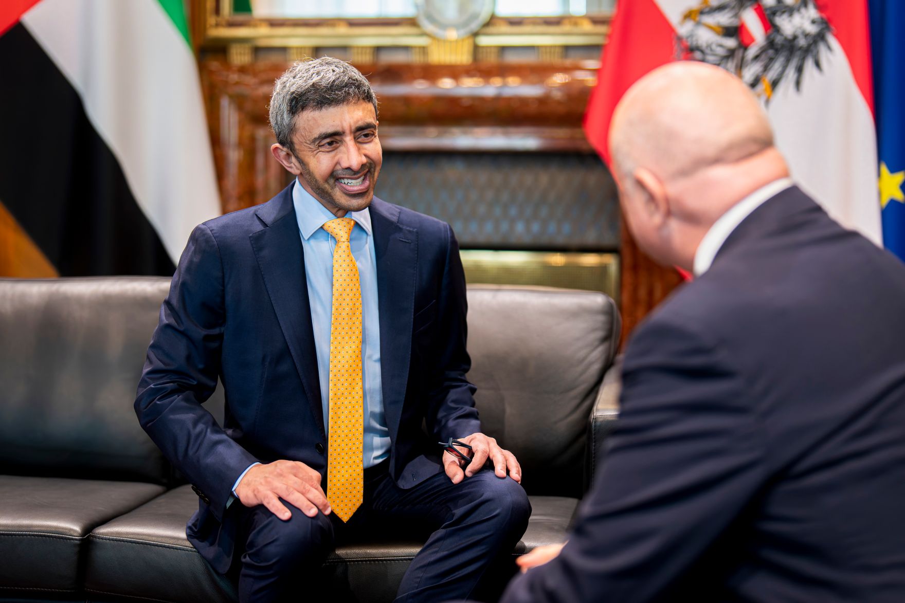 Am 6. M&auml;rz 2026 empfing Bundekanzler Christian Stocker (r.) den Au&szlig;enminister der Vereinigten Arabischen Emirate Abdullah bin Zayid Al Nahyan (l.) zu einem Arbeitsgespr&auml;ch im Bundeskanzleramt.