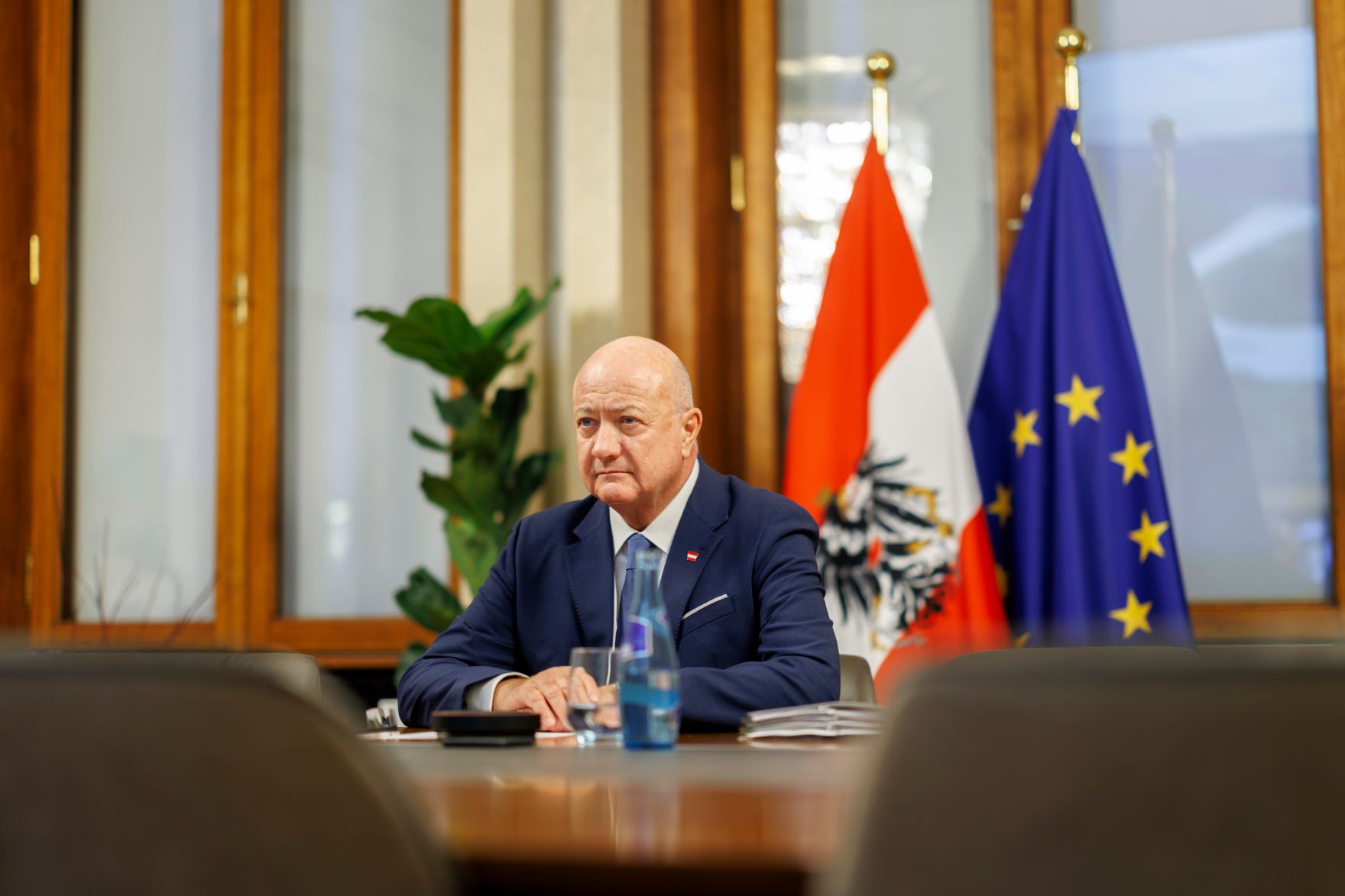 Am 10. M&auml;rz 2026 nahm Bundeskanzler Christian Stocker (im Bild) an einer Videokonferenz zum Thema Wettbewerbsf&auml;higkeit mit mehreren EU-Staats- und Regierungschefs teil.