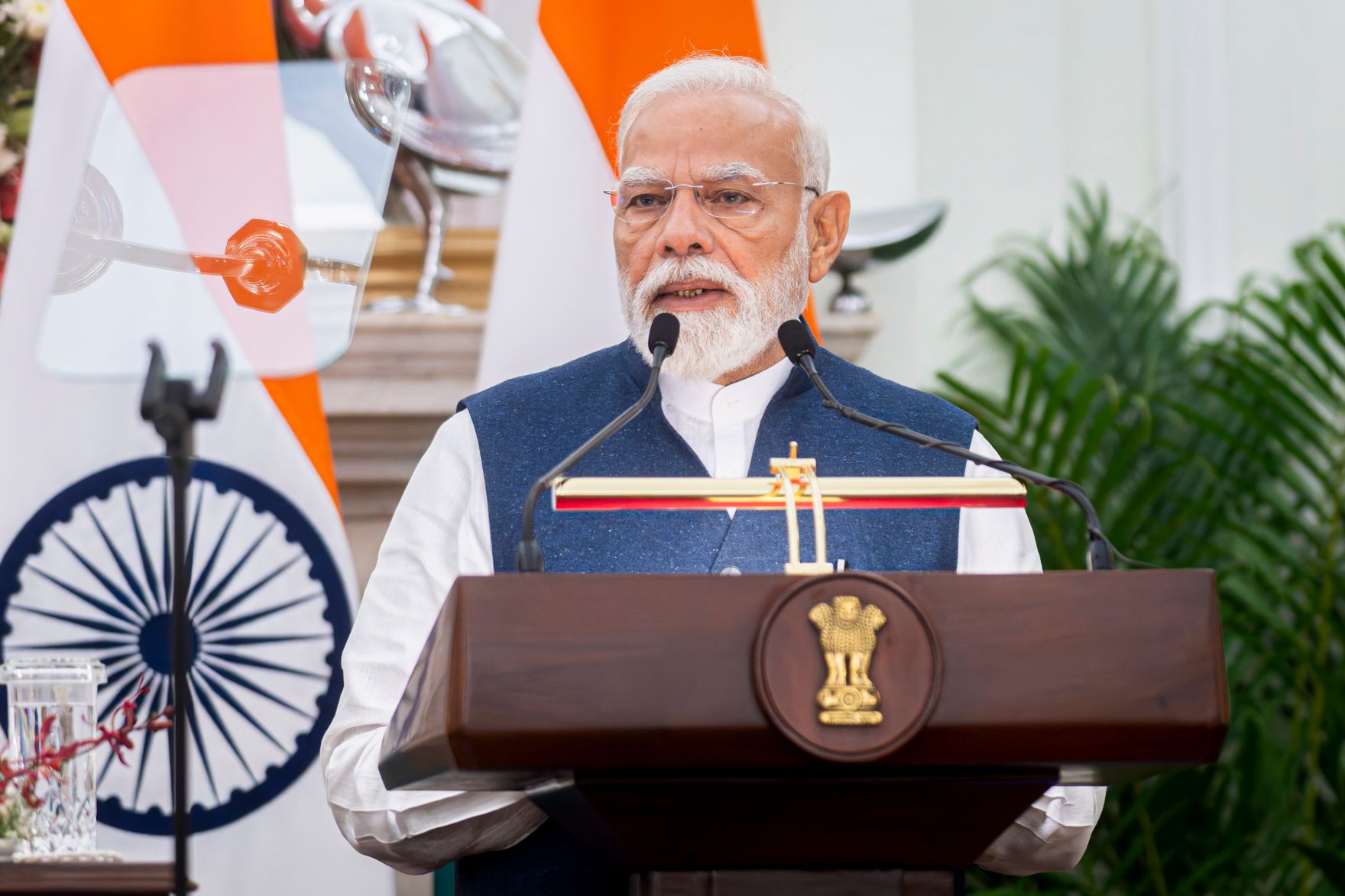 Am 16. April 2026 setzte Bundeskanzler Christian Stocker seinen mehrt&auml;gigem Arbeitsbesuch in Indien fort. Im Bild mit dem Premierminister von Indien Narendra Modi (im Bild) bei der anschlie&szlig;enden Pressekonferenz.