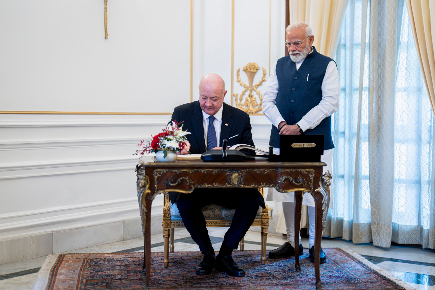 Am 16. April 2026 setzte Bundeskanzler Christian Stocker (l.) seinen mehrt&auml;gigem Arbeitsbesuch in Indien fort. Im Bild mit dem Premierminister von Indien Narendra Modi (r.).