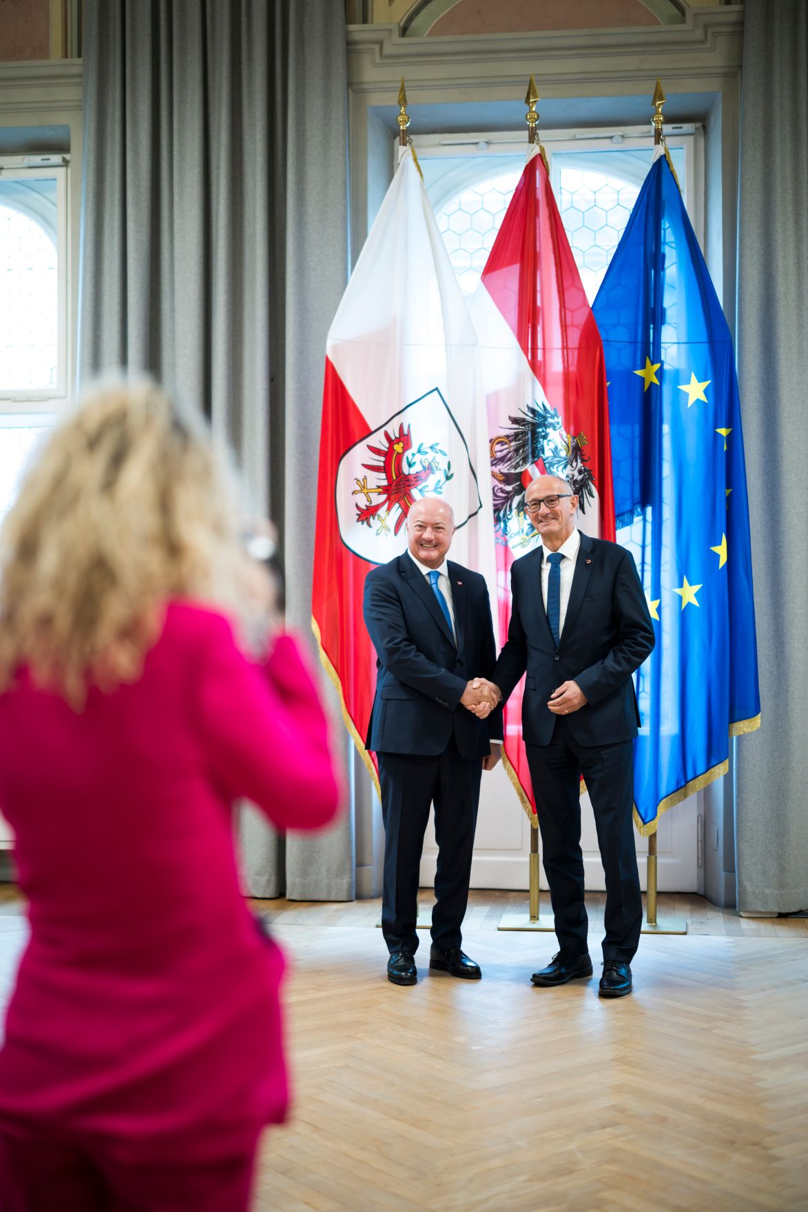 Am 12. Mai 2026 traf Bundeskanzler Christian Stocker (l.) im Rahmen seines Bundesl&auml;ndertages den Tiroler Landeshauptmann Anton Mattle (l.).