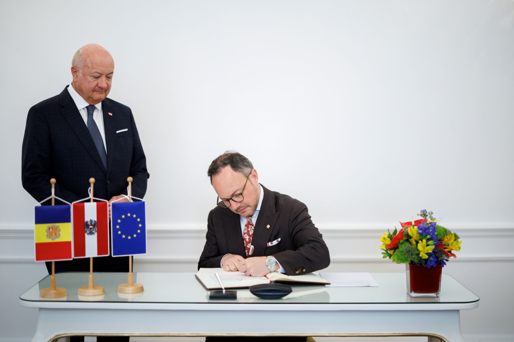 Am 28. Mai 2026 empfing Bundeskanzler Christian Stocker (l.) den Premierminister von Andorra Xavier Espot Zamora (r.) zu einem Arbeitsbesuch im Bundeskanzleramt.