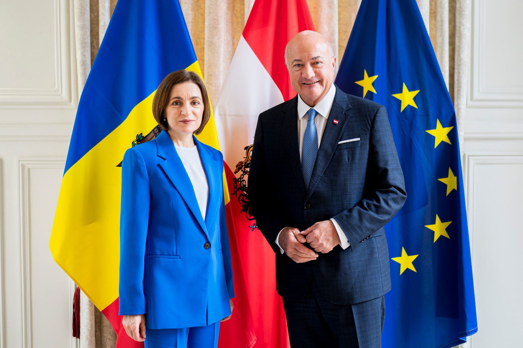 Am 13. Juli 2026 reiste Bundeskanzler Christian Stocker (r.) zu einem mehrt&auml;gigen Arbeitsbesuch nach Paris. Im Bild mit der Pr&auml;sidentin der Republik Moldau, Maia Sandu (l.).