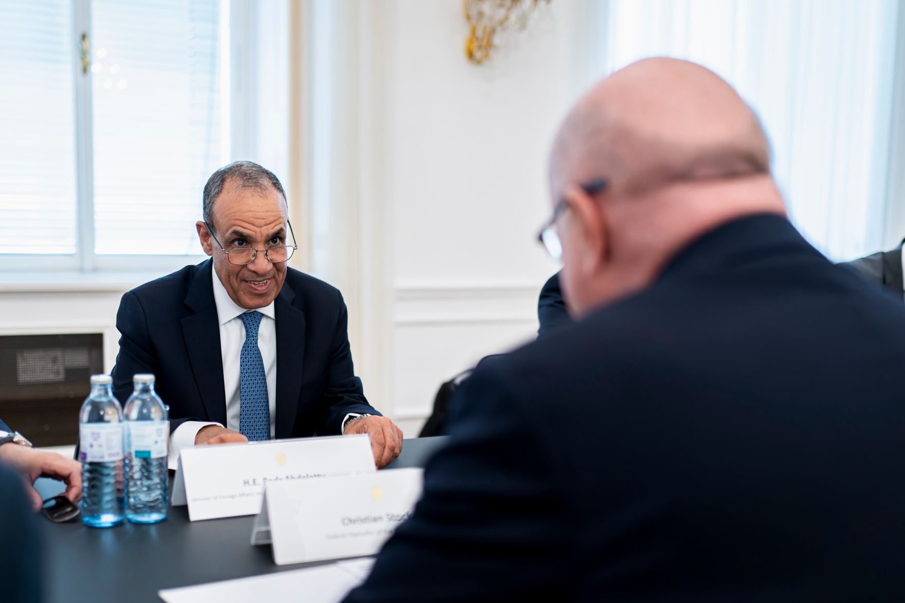 Am 15. Juli 2026 empfing Bundeskanzler Christian Stocker (r.) den Au&szlig;enminister der Arabischen Republik &Auml;gypten, Badr Abdelatty (l.) zu einem Arbeitsgespr&auml;ch.
