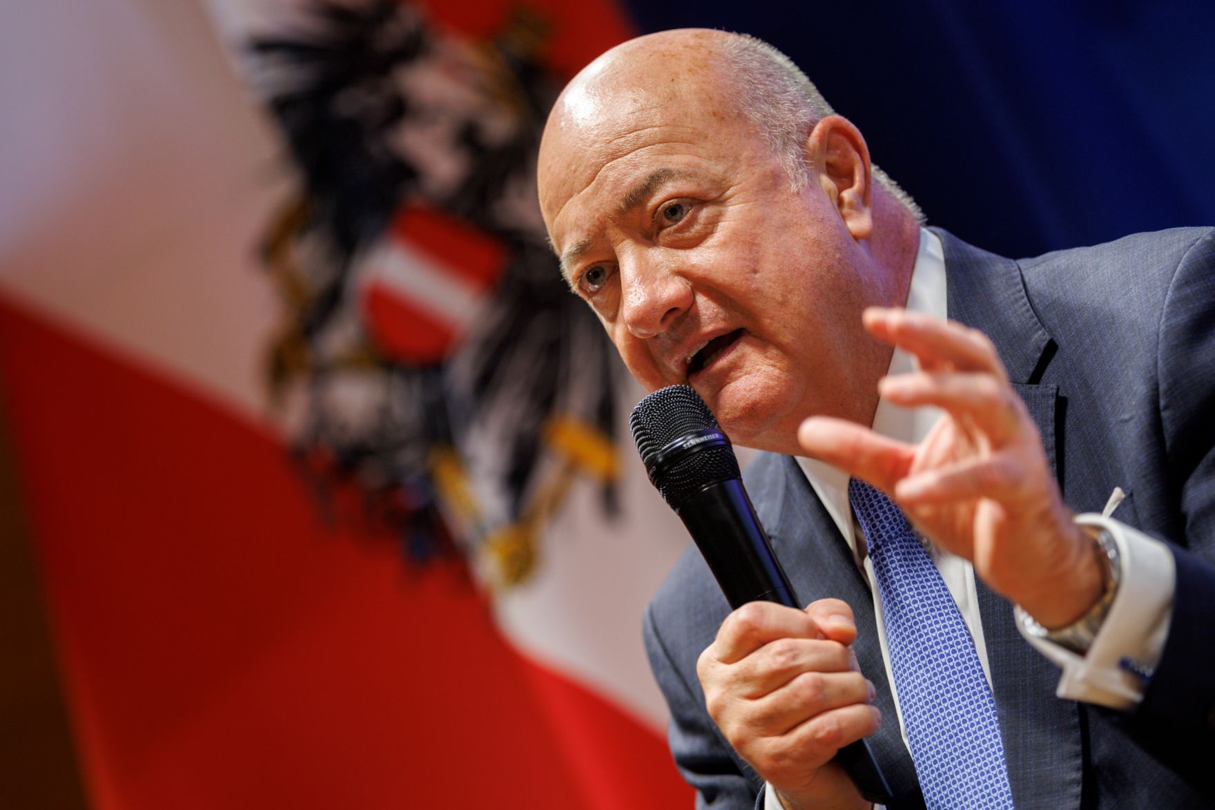Am 24. Juli 2026 lud Bundeskanzler Christian Stocker (im Bild) zur Veranstaltung "&Ouml;sterreich im Gespr&auml;ch" in Schwarzenberg.