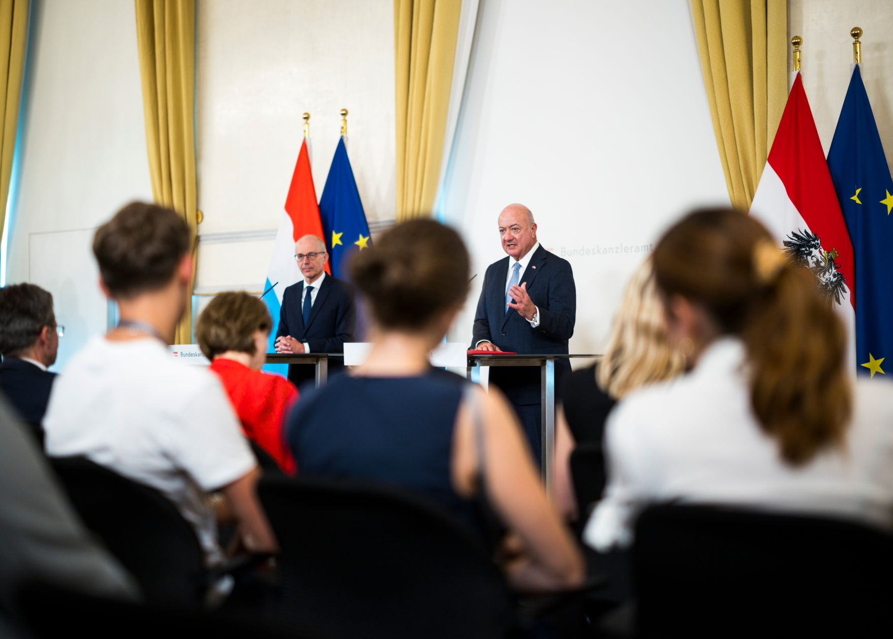 Am 29. Juli 2026 empfing Bundeskanzler Christian Stocker (r.) den Premierminister des Gro&szlig;herzogtums Luxemburg Luc Frieden (l.) zu einem Gespr&auml;ch.