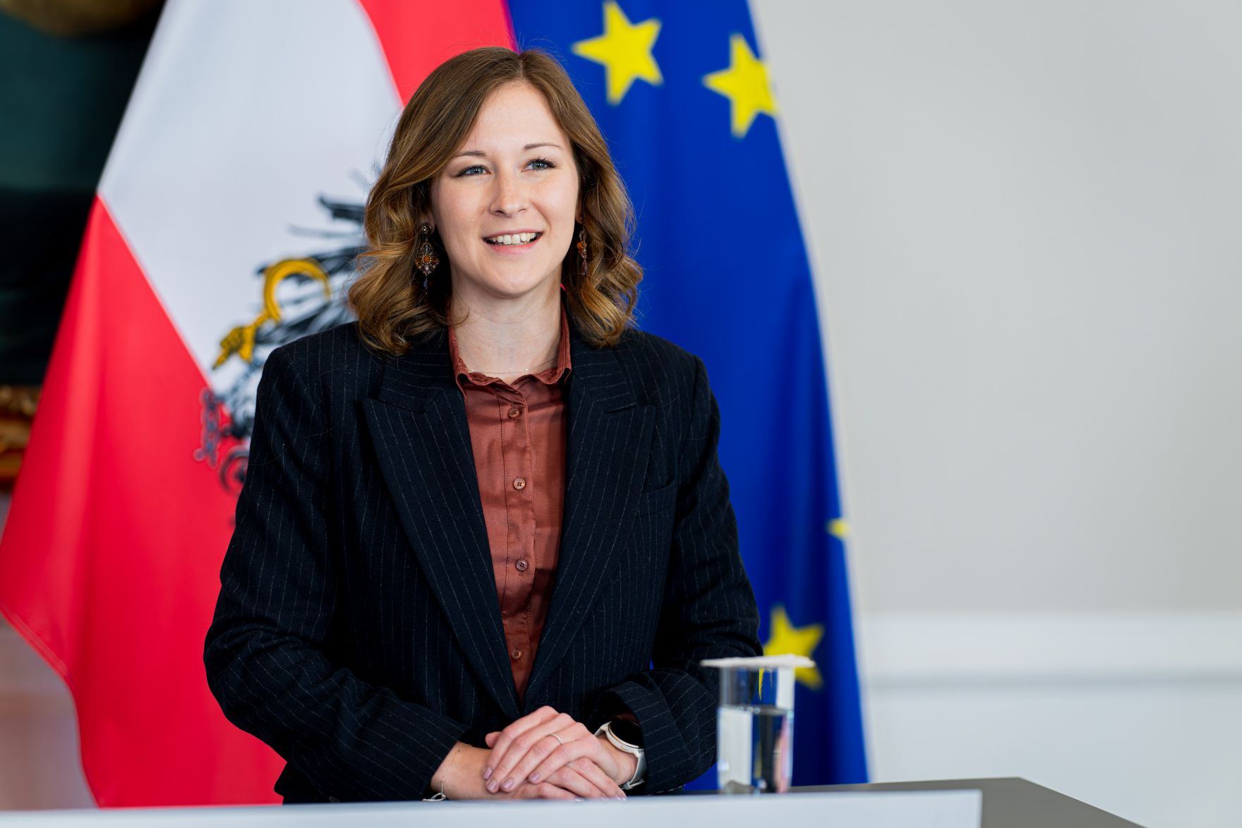 Am 14. Mai 2025 empfing Bundesministerin Claudia Plakolm (im Bild) die schwedischen EU-Ministerin Jessica Rosencrantz zu einem Arbeitsbesuch im Bundeskanzleramt.