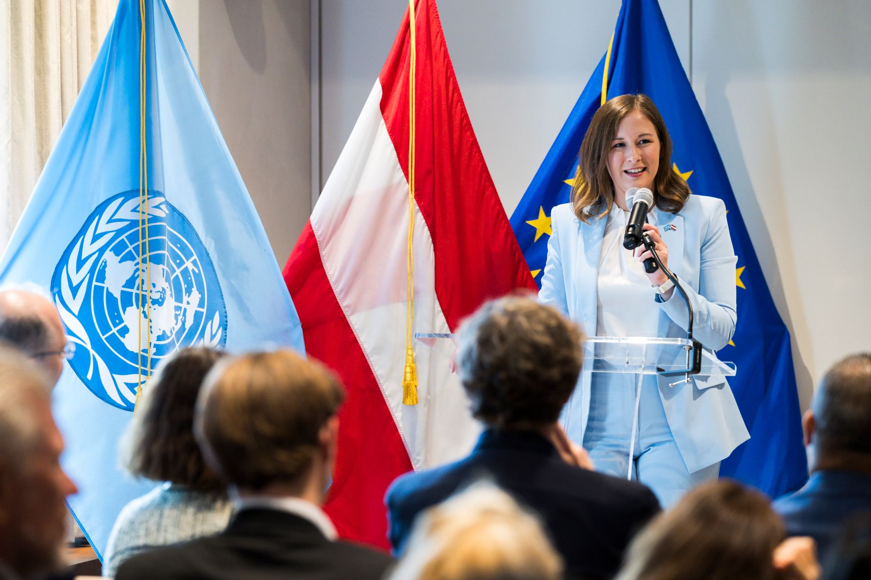 Am 13. Juli 2026 reiste Bundesministerin Claudia Bauer zu einem mehrt&auml;gigen Arbeitsbesuch nach New York. Im Bild bei der Veranstaltung &bdquo;Youth at the Crossroads&ldquo;.