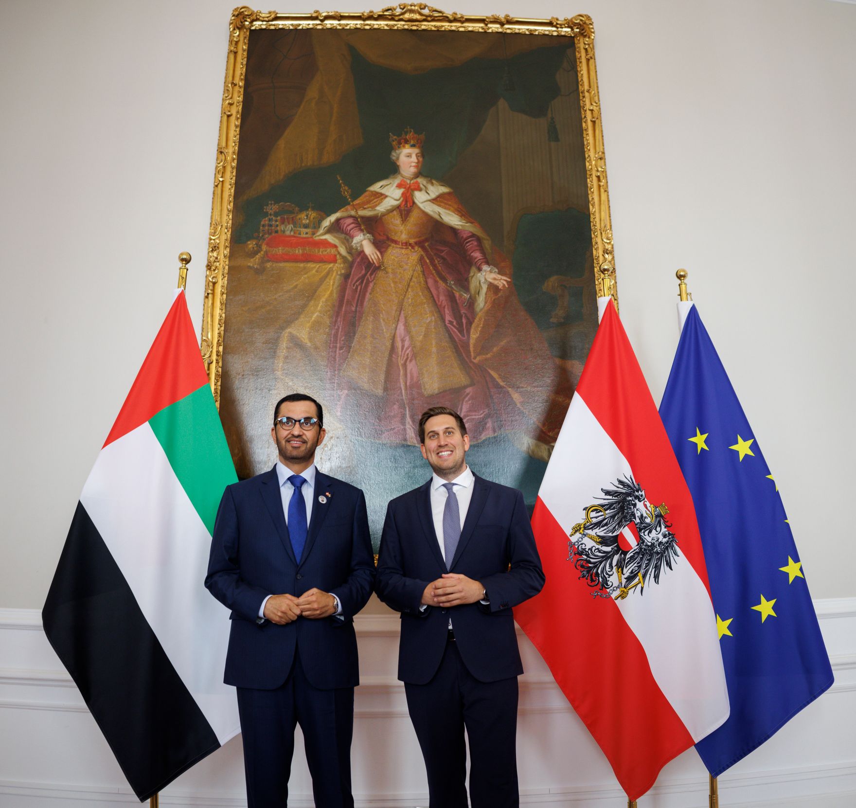 Am 30. April 2025 empfing Staatssekret&auml;r Alexander Pr&ouml;ll (r.) den Sultan Ahmed Al Jaber (l.), Minister f&uuml;r Industrie und Fortschrittstechnologie der Vereinigten Arabischen Emirate zu einem Gespr&auml;ch.
