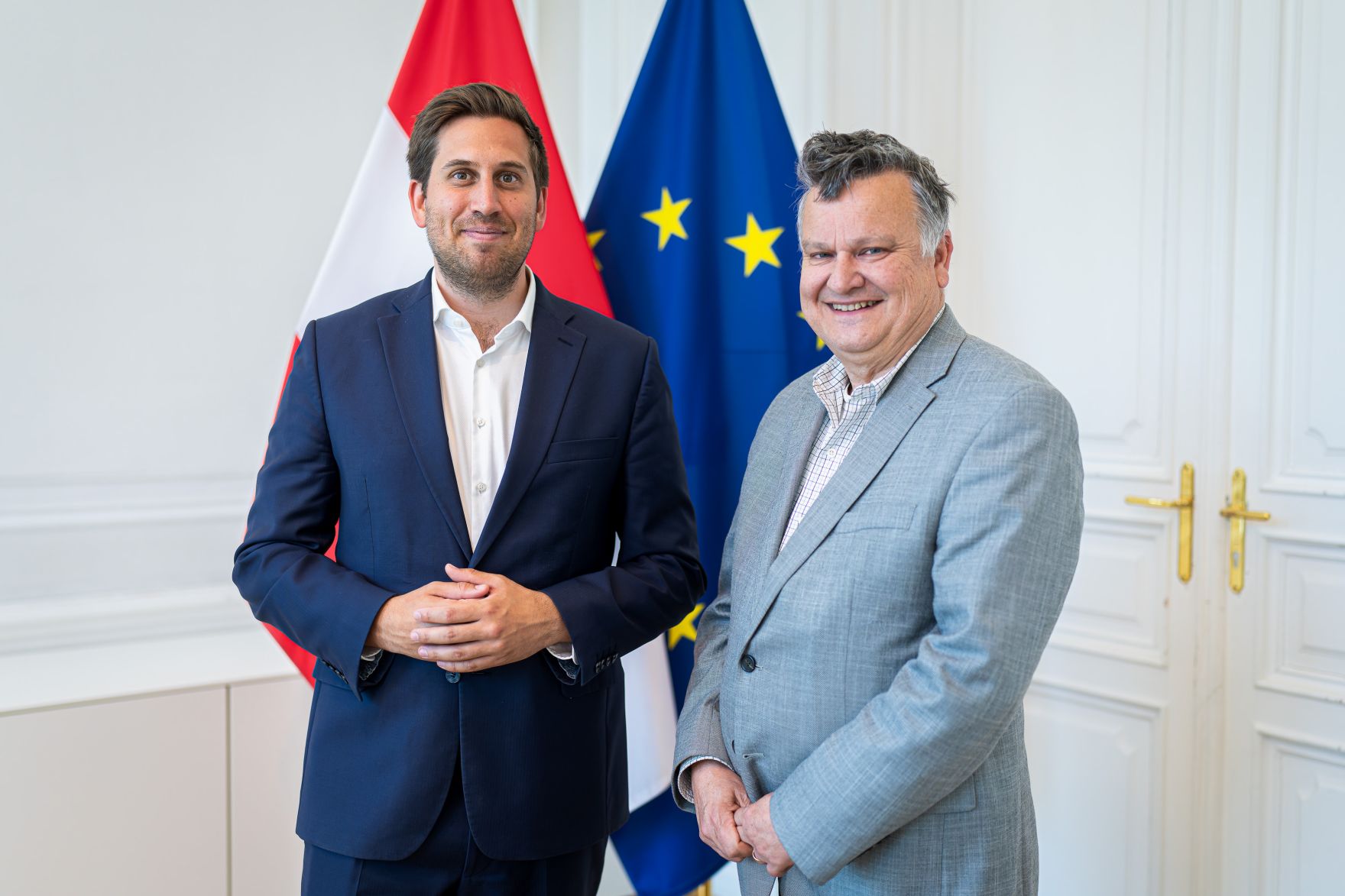 Am 14. Mai 2025 empfing Staatssekret&auml;r Alexander Pr&ouml;ll (l.) Vertreter des Rates f&uuml;r Forschung, Wissenschaft, Innovation und Technologieentwicklung.