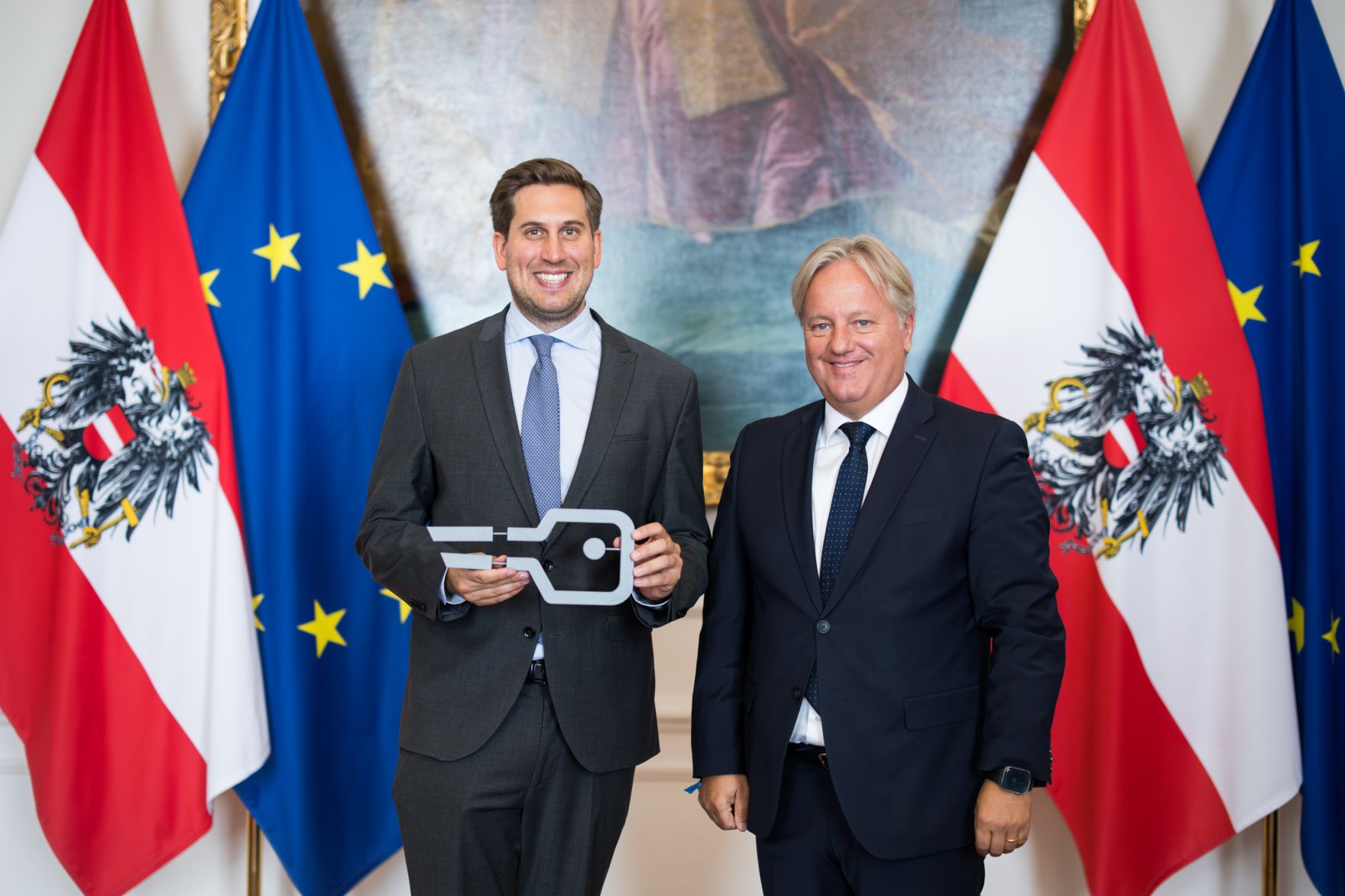 Am 17. Juni nahm Staatssekret&auml;r Alexander Pr&ouml;ll (l.) am Wirtschaftsgipfel anl&auml;sslich der erweiterten Implementierung der ID Austria teil.