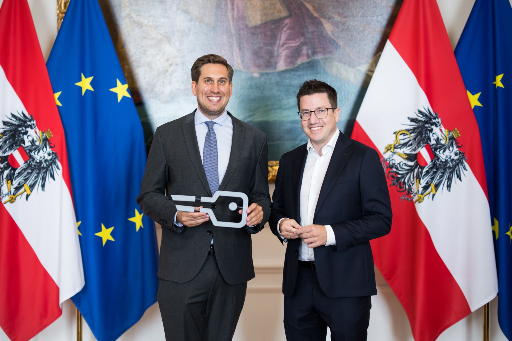 Am 17. Juni nahm Staatssekret&auml;r Alexander Pr&ouml;ll (l.) am Wirtschaftsgipfel anl&auml;sslich der erweiterten Implementierung der ID Austria teil.