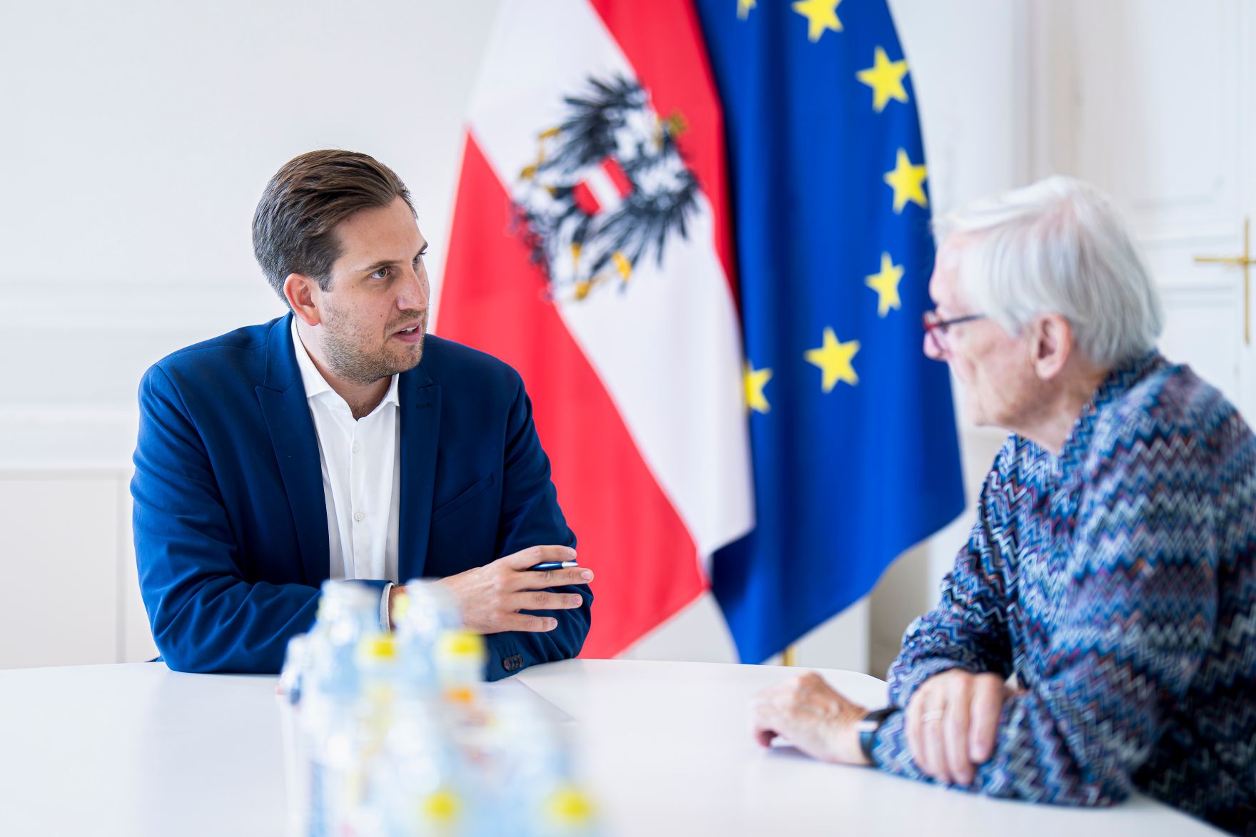 Am 18. Juni 2025 empfing Staatssekret&auml;r Alexander Pr&ouml;ll (l.) Bundeskanzler a.D. Wolfgang Sch&uuml;ssel (r.) zu einem Arbeitsgespr&auml;ch.