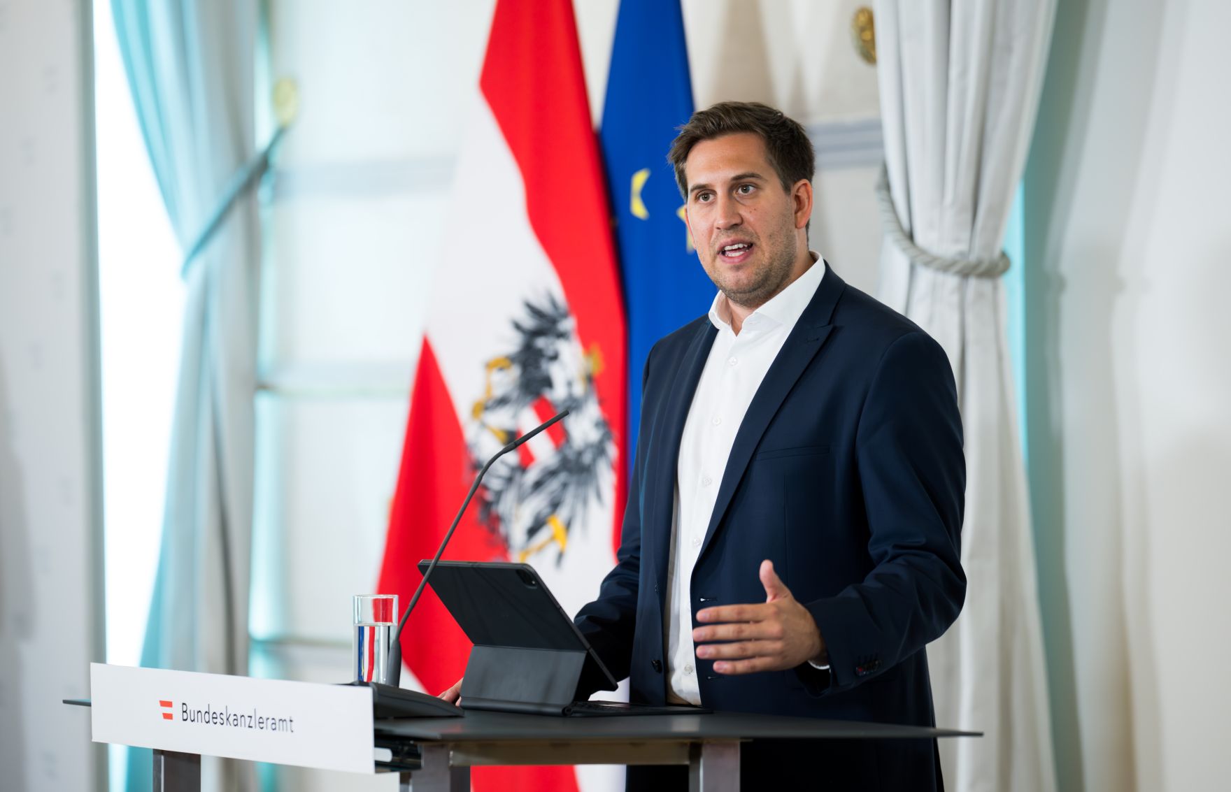 Am 24. Juni 2025 gab Staatssekret&auml;r Alexander Pr&ouml;ll (im Bild) eine Pressekonferenz zur Vorstellung der neuen ID Austria.