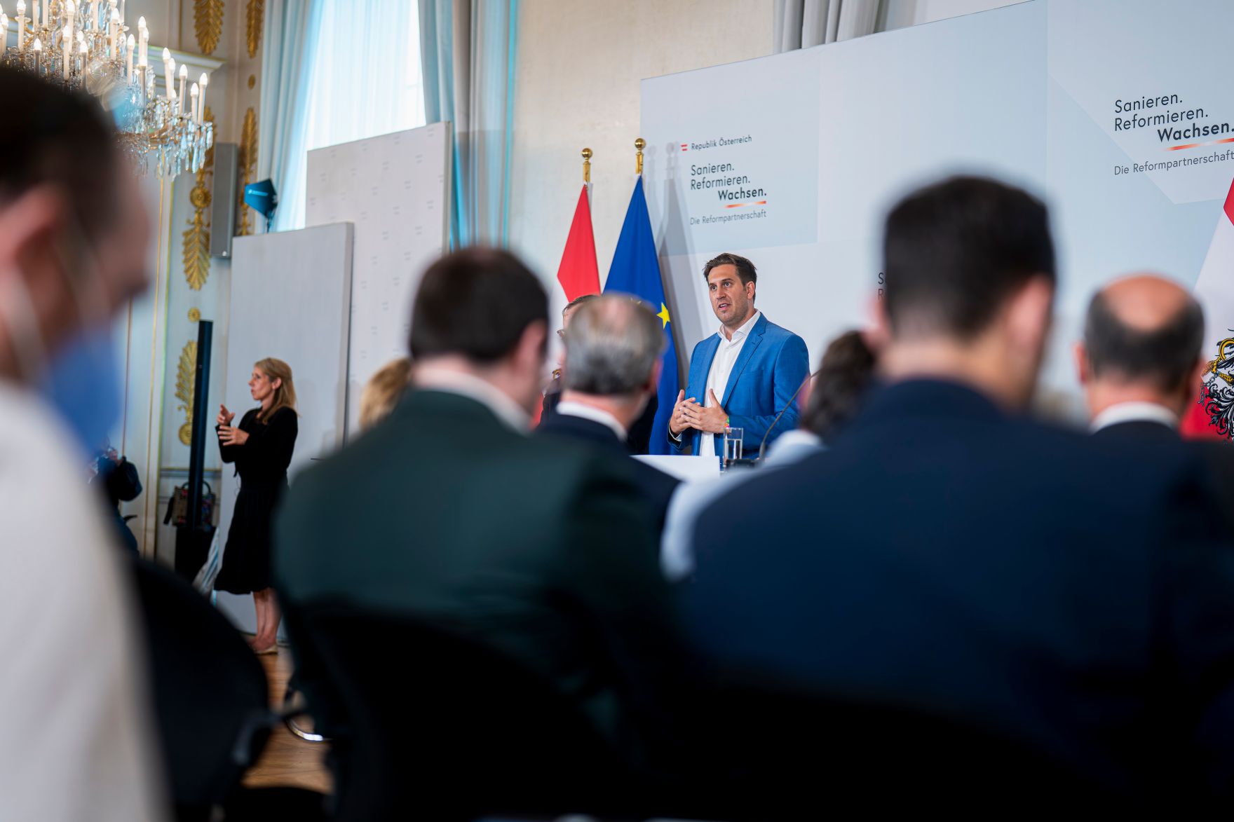 Am 21. Juli 2025 nahm Staatssekret&auml;r Alexander Pr&ouml;ll (im Bild) mit Staatssekret&auml;r J&ouml;rg Leichtfried und Staatssekret&auml;r Josef Schellhorn am ersten Reformpartnerschaftstreffen teil.