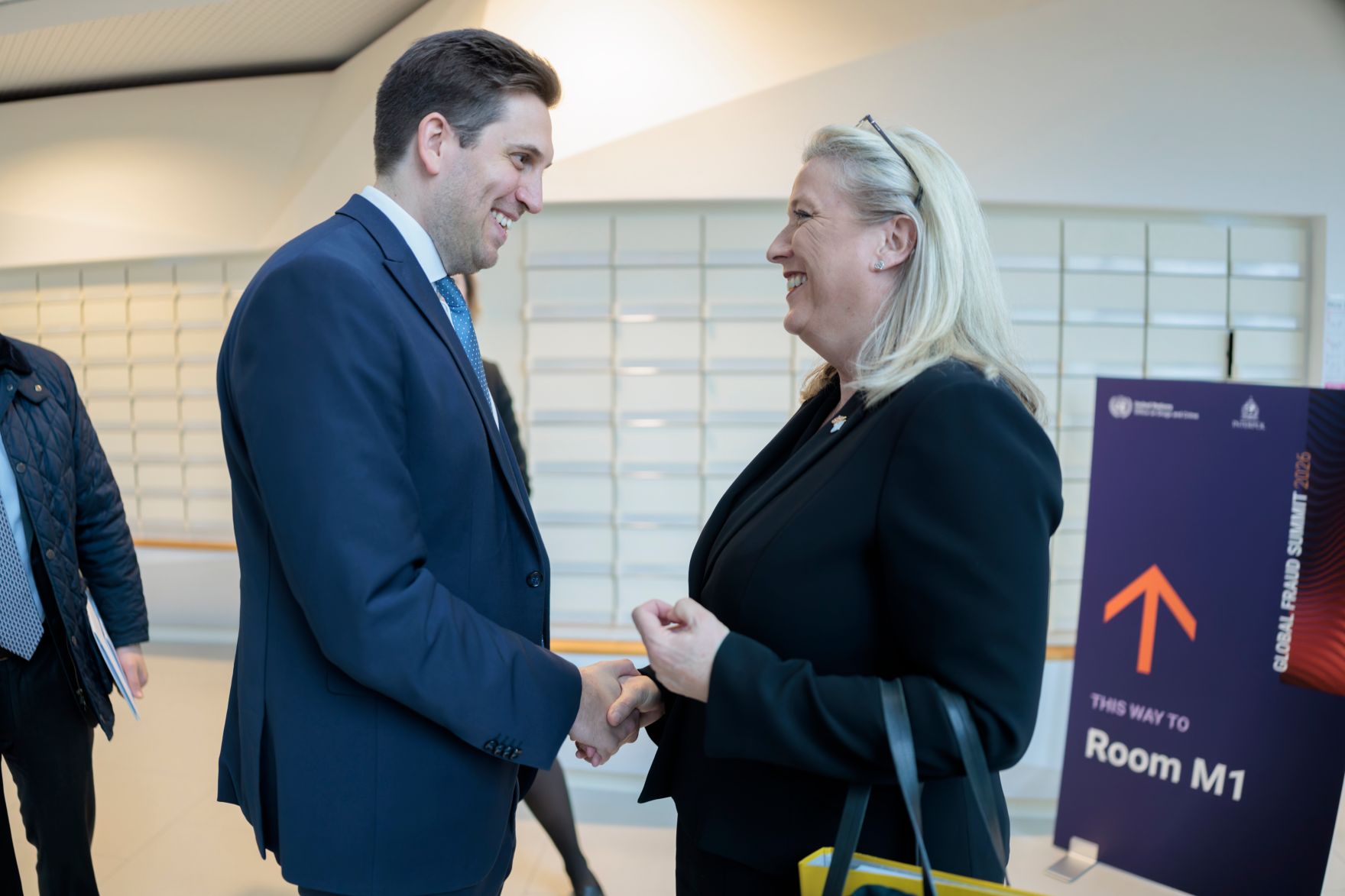 Am 16. M&auml;rz 2026 nahm Staatssekret&auml;r Alexander Pr&ouml;ll (l.) am Global Fraud Summit 2026 im Vienna International Center teil.