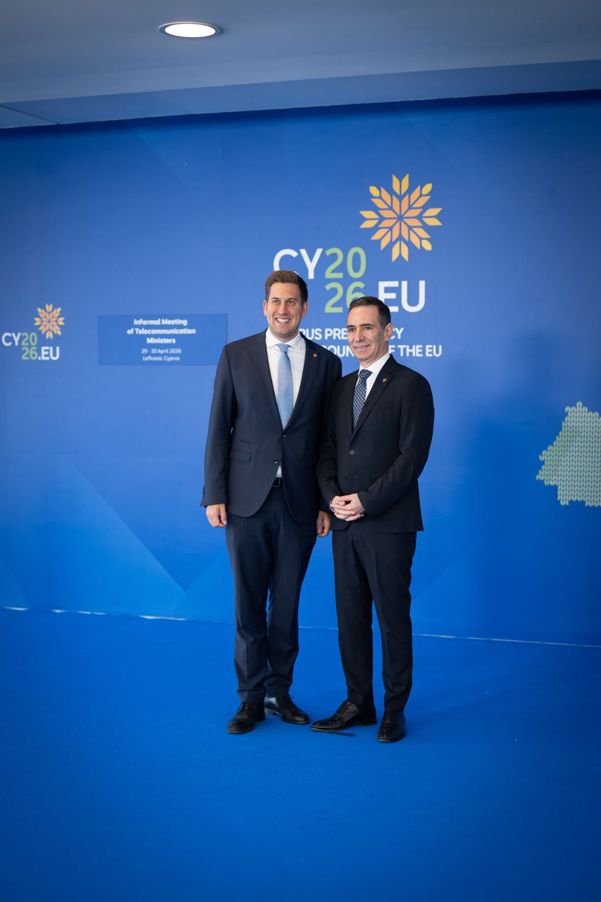 Am 30. April 2026 nahm Staatssekret&auml;r Alexander Pr&ouml;ll (l.) an der Informellen Tagung der Ministerinnen und Minister f&uuml;r Telekommunikation in Nikosia teil.