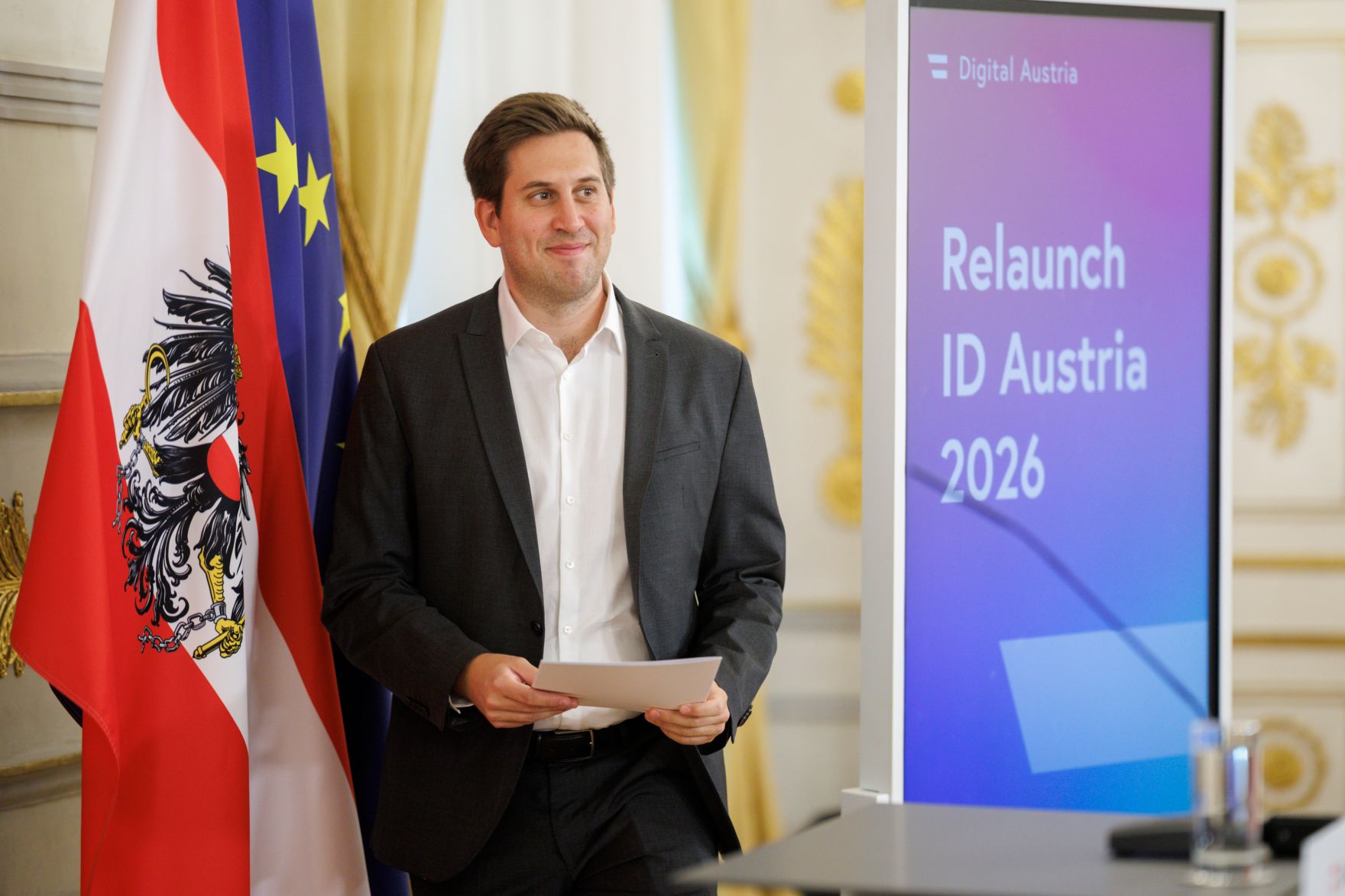 Am 18. Juni 2026 gab Staatssekret&auml;r Alexander Pr&ouml;ll (im Bild) eine Pressekonferenz anl&auml;sslich des Relaunch der ID Austria 2026.
