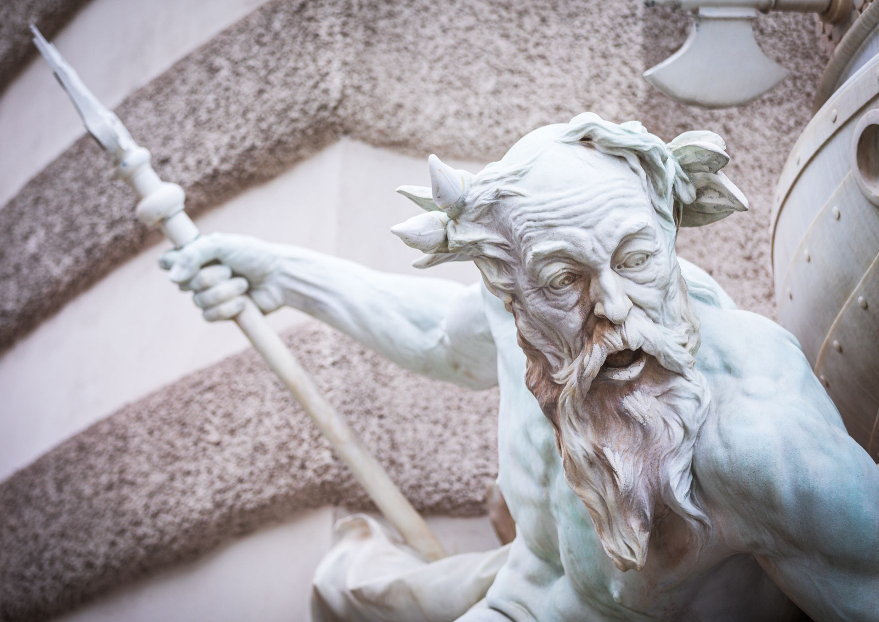 Architektur, Brunnenstatue, Gott des Meeres Neptun mit Dreizack, Macht zur See Brunnen, Wien Geschichte, Bildhauer Rudolf Weyr, Monumentalwandbrunnen