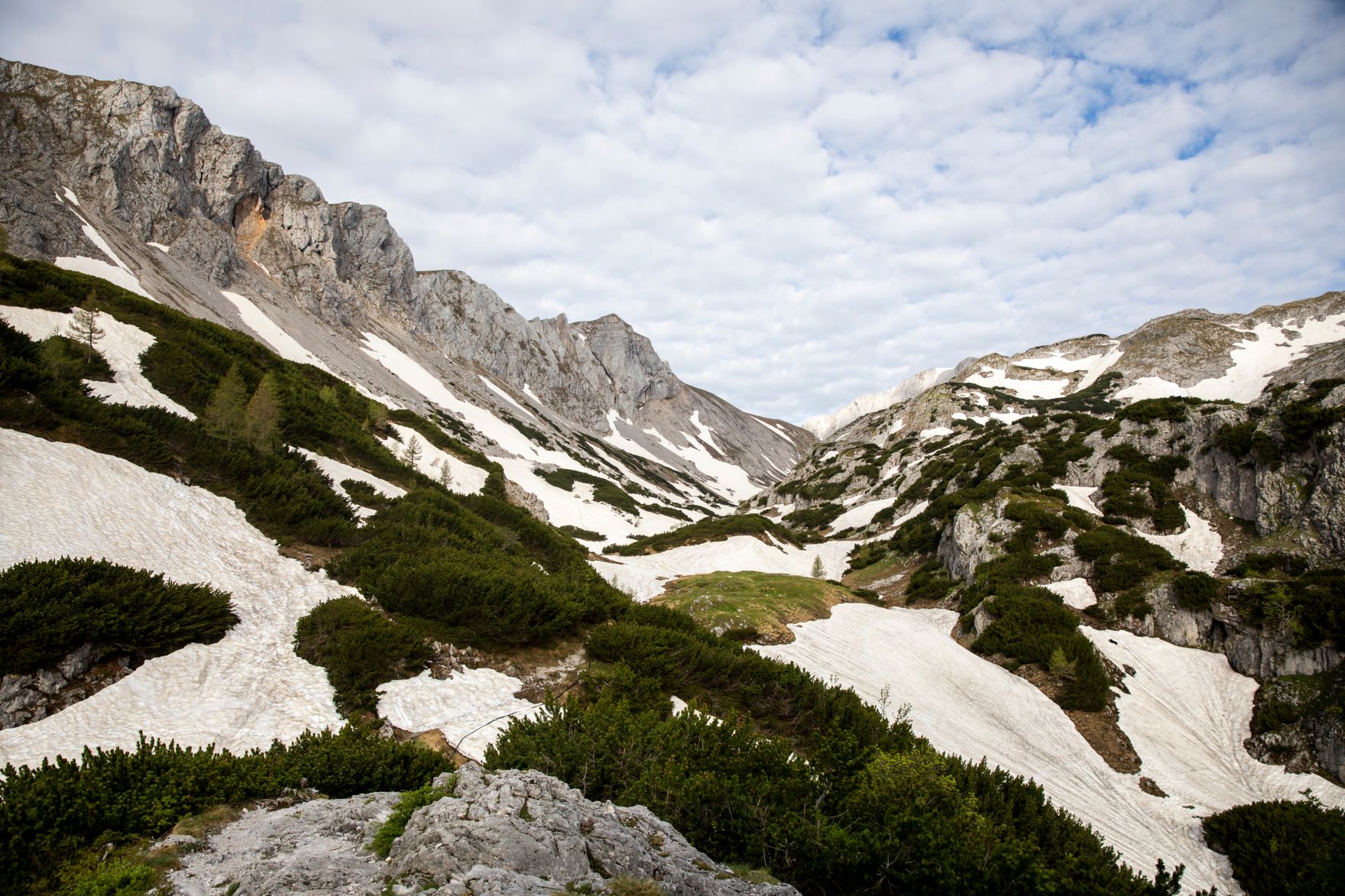 Eine Berglandschaft in der Steiermark. Schlagw&ouml;rter: Berge, Natur, Wald, W&auml;lder, Wiese, Stein, Gestein, Holz, Ger&ouml;ll, Schnee, Gipfel, Rat f&uuml;r Umwelt, ENVI