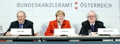 Am 15. J&auml;nner 2010 fand im Haus-, Hof- und Staatsarchiv eine Pressekonferenz zum Thema &quot;Das elektronische Ged&auml;chtnis &Ouml;sterreichs - Errichtung des Digitalen Langzeitarchivs des Bundes&quot; statt. Im Bild (v.L.n.R.) Manfred Matzka (Sektionschef im Bundeskanzleramt), Brigitte Ederer (Generaldirektorin Siemens &Ouml;sterreich) und Lorenz Mikoletzky (Generaldirektor &Ouml;sterreichisches Staatsarchiv).