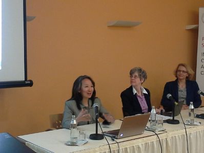 Am 27. und 28. April 2015 fand in der Diplomatischen Akademie Wien die Conference on European Democracy (EuDEM) 2015 statt. Am Podium von links nach rechts: Prof. Kudo bei der Pr&auml;sentation, Prof. Sully (Vorsitz) und Dr. Kulesza.