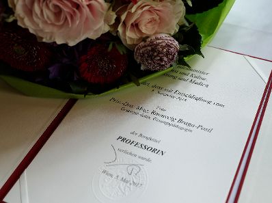 Am 5. Mai 2017 &uuml;berreichte Reinhold Hohengartner die Urkunde, mit der Rannveig Braga-Postl der Berufstitel Professorin verliehen wurde.