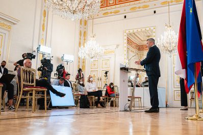 Am 18. August 2021 gab Innenminister Karl Nehammer (im Bild) ein Pressestatement vor dem Sonderrat der EU-Innenminister.