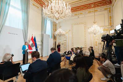 Bundesministerin Margarete Schramb&ouml;ck (im Bild) nach dem Ministerrat am 15. September 2021.