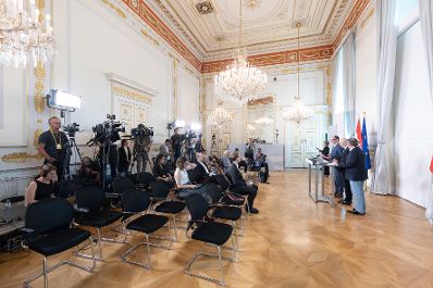 Am 21. Juni 2023 nahmen Bundesminister Johannes Rauch, Bundesminister Martin Kocher und der Generalsekret&auml;r der Lebenshilfe &Ouml;sterreich Markus Neuherz am Pressefoyer nach dem Ministerrat teil.
