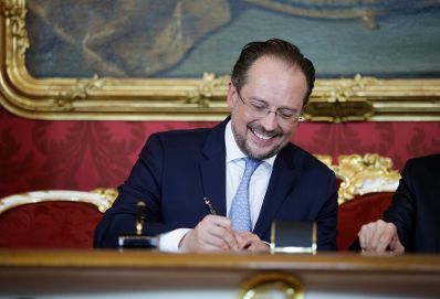 Am 3. Juni 2019 wurde die neue Bundesregierung vom Bundespr&auml;sidenten in der Pr&auml;sidentschaftskanzlei angelobt. Im Bild Bundesminister Alexander Schallenberg.