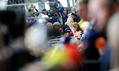 Am 17. Oktober 2019 nahm Bundeskanzlerin Brigitte Bierlein am Europ&auml;ischen Rat der Staats- und Regierungschefs teil. Im Bild beim Pressestatement.