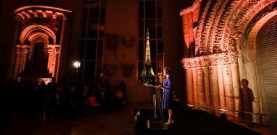 Am 12. November 2019 er&ouml;ffnete Bundeskanzlerin Brigitte Bierlein (im Bild) im Rahmen ihrer Paris Reise die Ausstellung &quot;Saison Viennoise&quot; im Architekturmuseum Cit&eacute; de l'architecture &amp; du patrimoine.