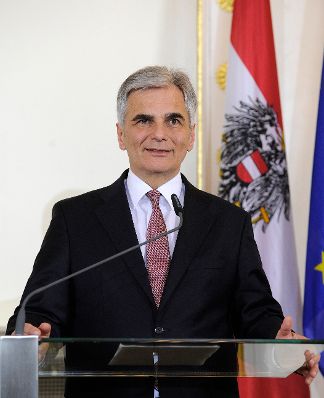 Bundeskanzler Werner Faymann beim Pressefoyer nach dem Ministerrat am 19. April 2016.