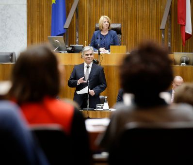 Am 27. April 2016 gab Bundeskanzler Werner Faymann (im Bild) im Parlament eine Erkl&auml;rung zur Regierungsumbildung ab.