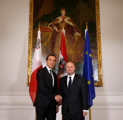 Am 15. Juni 2016 empfing Bundeskanzler Christian Kern (l.) den Premierminister von Malta Joseph Muscat (r.) zu einem Arbeitsgespr&auml;ch im Bundeskanzleramt.