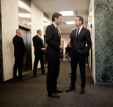Am 19. September 2016 nahm Bundeskanzler Christian Kern (r.) am Gipfeltreffen der Vereinten Nationen zu Flucht und Migration in New York teil. Im Bild mit dem kanadischen Premierminister Justin Trudeau (l.).