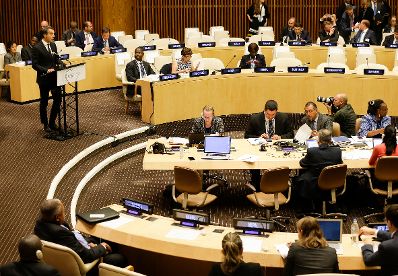 Am 19. September 2016 nahm der Bundeskanzler am Gipfeltreffen der Vereinten Nationen zu Flucht und Migration in New York teil. Im Bild Bundeskanzler Christian Kern bei seiner Rede.