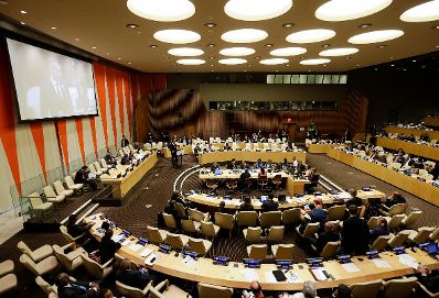 Am 19. September 2016 nahm der Bundeskanzler am Gipfeltreffen der Vereinten Nationen zu Flucht und Migration in New York teil. Im Bild Bundeskanzler Christian Kern bei seiner Rede.