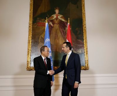 Am 7. Dezember 2016 empfing Bundeskanzler Christian Kern (r.) den UNO-Generalsekret&auml;t Ban Ki-Moon (l.) zu einem Arbeitsgespr&auml;ch.
