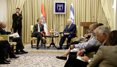 Am 23. April 2017 besuchte Bundeskanzler Christian Kern (l.) das Land Israel. Im Bild mit dem israelischen Pr&auml;sidenten Reuven Rivlin (r.).