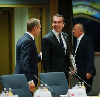 Am 22. Juni 2017 begann in Br&uuml;ssel der zweit&auml;gige Europ&auml;ische Rat der Staats- und Regierungschefs. Im Bild Bundeskanzler Christian Kern (r.) mit dem europ&auml;ischen Ratspr&auml;sidenten Donald Tusk (l.).