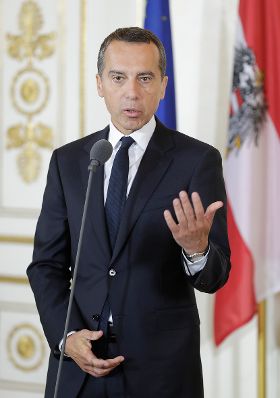 Am 22. August 2017 gab Bundeskanzler Christian Kern (im Bild) ein Pressestatement nach der Regierungssitzung.