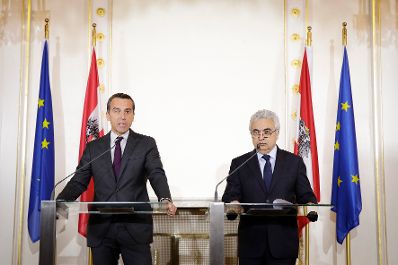 Am 4. September 2017 empfing Bundeskanzler Christian Kern (l.) den Exekutivdirektor der Internationalen Energieagentur Fatih Birol (r.) zu einem Gespr&auml;ch. Im Anschluss fand eine Pressekonferenz statt.