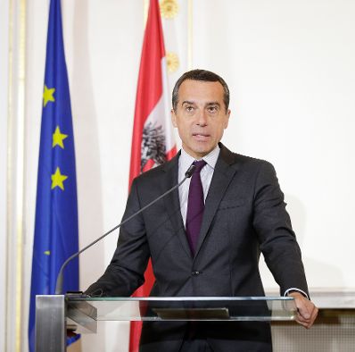 Am 4. September 2017 empfing Bundeskanzler Christian Kern (im Bild) den Exekutivdirektor der Internationalen Energieagentur Fatih Birol zu einem Gespr&auml;ch. Im Anschluss fand eine Pressekonferenz statt.